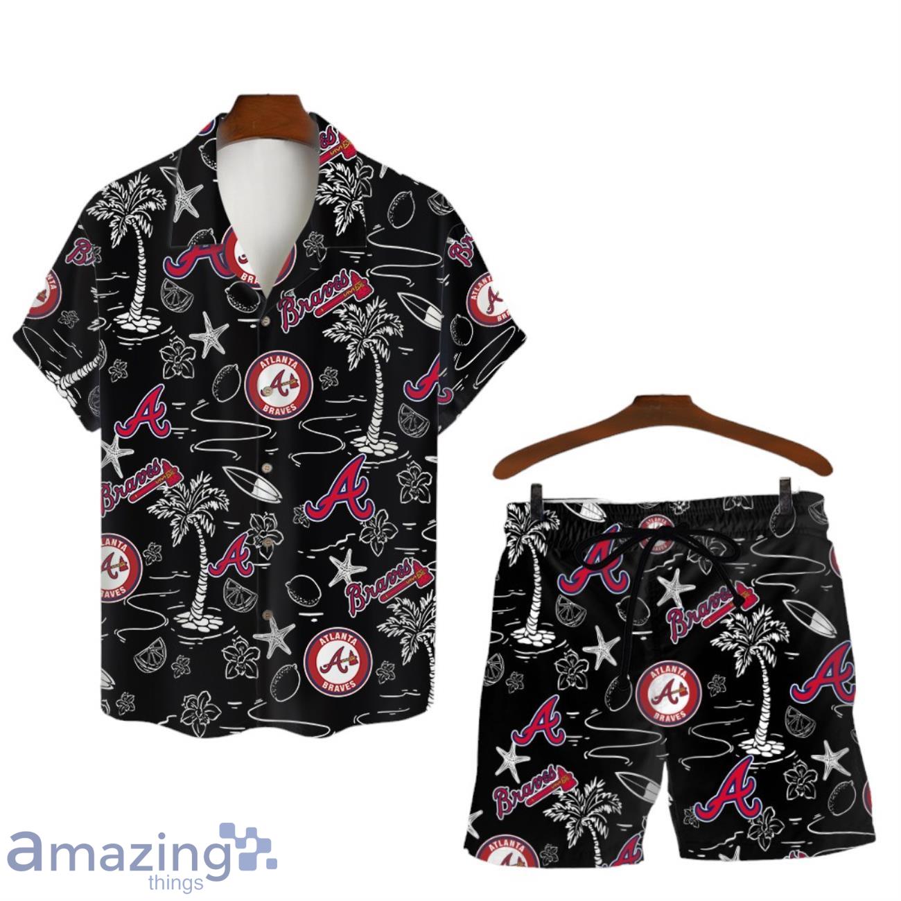 Atlanta Braves MLB Logo Tropical Design Hawaiian Shirt & Short image Atlanta Braves MLB Logo Tropical Design Hawaiian Shirt & Short Product Photo 1