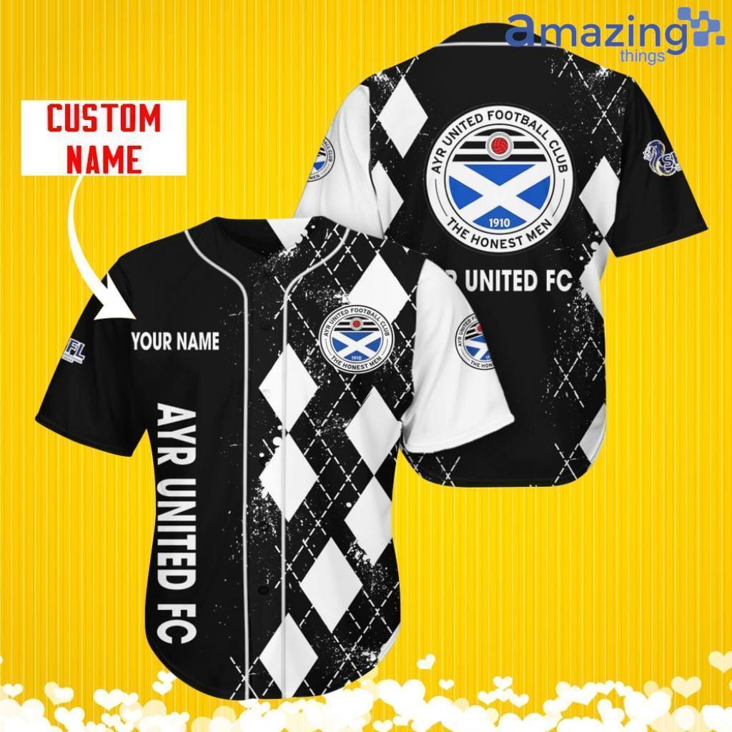 Ayr United F.C. Sports Logo Jersey Baseball Shirt Custom Name With Diamond Brush Pattern For Men And Women image Ayr United F.C. Sports Logo Jersey Baseball Shirt Custom Name With Diamond Brush Pattern For Men And Women Product Photo 1