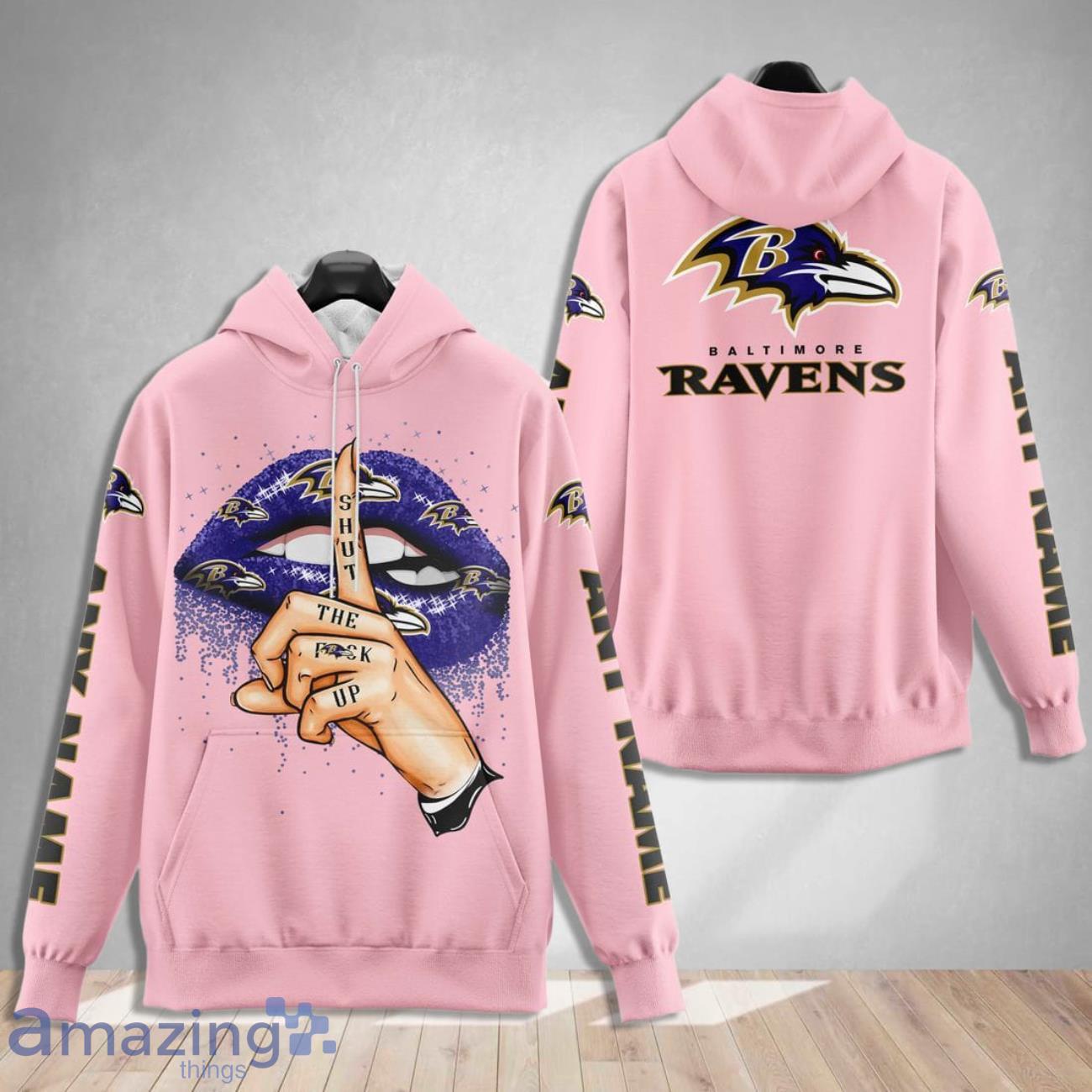 Baltimore Ravens Custom Name Shut The F Up Pink 3D Hoodie Shirt image Baltimore Ravens Custom Name Shut The F Up Pink 3D Hoodie Shirt Product Photo 1