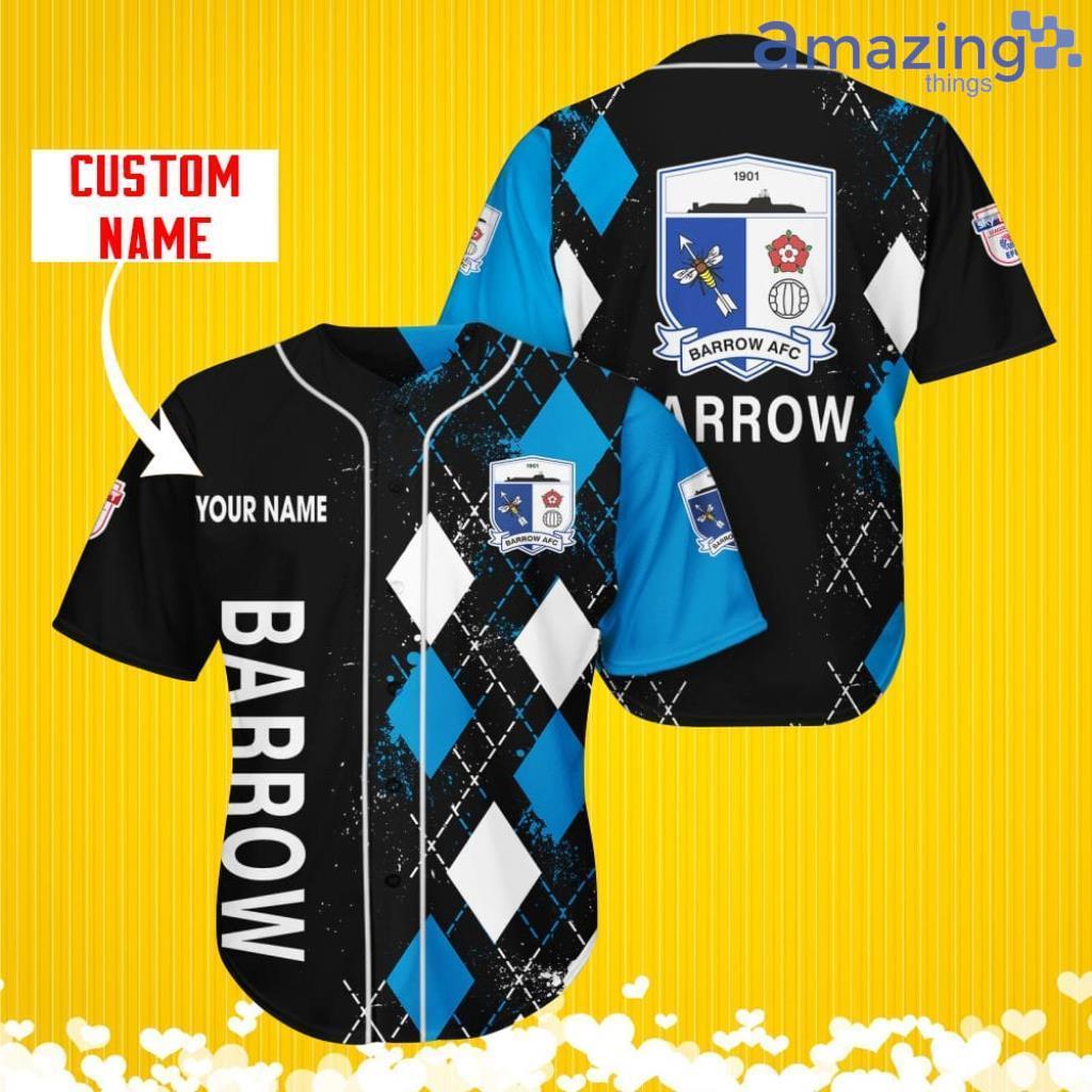 Barrow AFC Sports Logo Jersey Baseball Shirt Custom Name With Diamond Brush Pattern For Men And Women image Barrow AFC Sports Logo Jersey Baseball Shirt Custom Name With Diamond Brush Pattern For Men And Women Product Photo 1