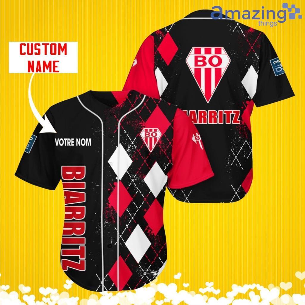 Biarritz Olympique Sports Logo Jersey Baseball Shirt Custom Name With Diamond Brush Pattern For Men And Women image Biarritz Olympique Sports Logo Jersey Baseball Shirt Custom Name With Diamond Brush Pattern For Men And Women Product Photo 1
