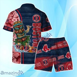 Boston Red Sox Logo Tiki Surf Vintage Art Hawaiian Shirt & Short Summer Beach image Boston Red Sox Logo Tiki Surf Vintage Art Hawaiian Shirt & Short Summer Beach Product Photo 2