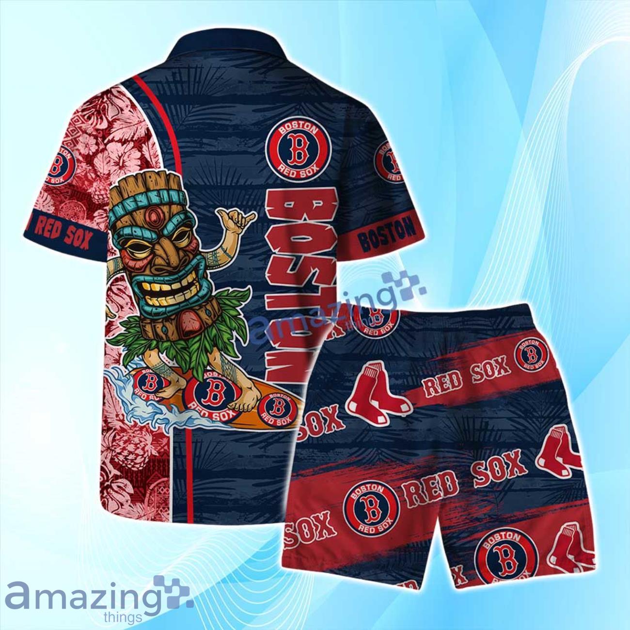 Boston Red Sox Logo Tiki Surf Vintage Art Hawaiian Shirt & Short Summer Beach image Boston Red Sox Logo Tiki Surf Vintage Art Hawaiian Shirt & Short Summer Beach Product Photo 2