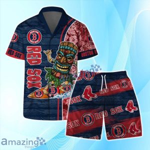 Boston Red Sox Logo Tiki Surf Vintage Art Hawaiian Shirt & Short Summer Beach Product Photo 1