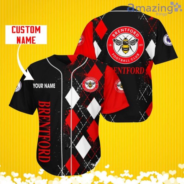 Brentford FC Sports Logo Jersey Baseball Shirt Custom Name With Diamond Brush Pattern For Men And Women Product Photo 1