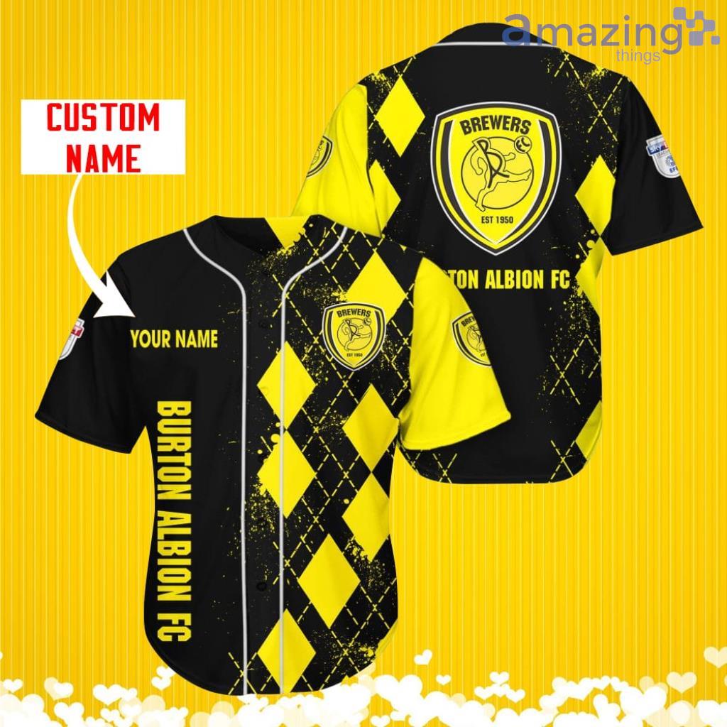 Burton Albion F.C Sports Logo Jersey Baseball Shirt Custom Name With Diamond Brush Pattern For Men And Women image Burton Albion F.C Sports Logo Jersey Baseball Shirt Custom Name With Diamond Brush Pattern For Men And Women Product Photo 1