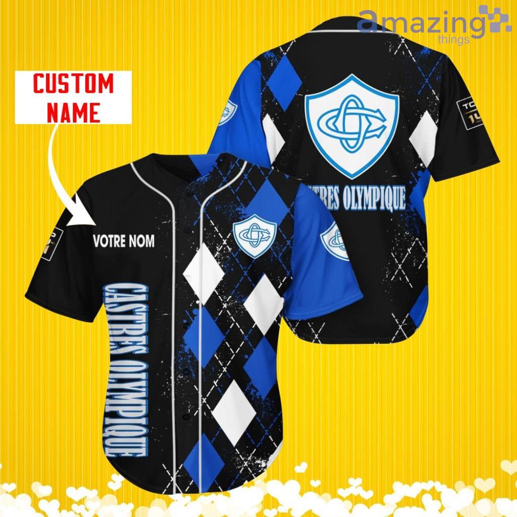 Castres Olympique Sports Logo Jersey Baseball Shirt Custom Name With Diamond Brush Pattern For Men And Women image Castres Olympique Sports Logo Jersey Baseball Shirt Custom Name With Diamond Brush Pattern For Men And Women Product Photo 1