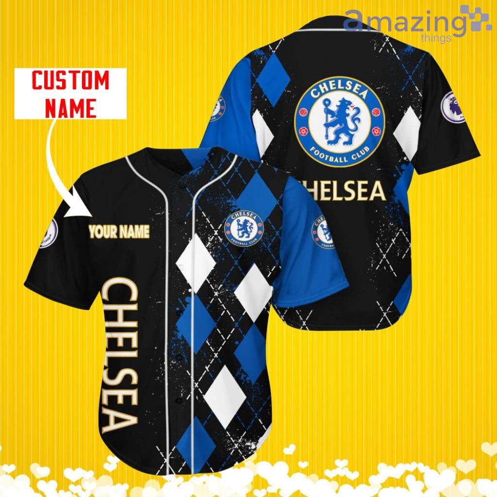 Chelsea F.C. Sports Logo Jersey Baseball Shirt Custom Name With Diamond Brush Pattern For Men And Women image Chelsea F.C. Sports Logo Jersey Baseball Shirt Custom Name With Diamond Brush Pattern For Men And Women Product Photo 1