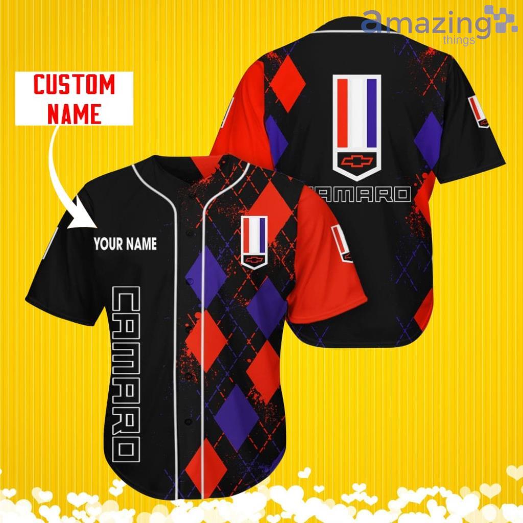 Chevrolet Camaro Sports Logo Jersey Baseball Shirt Custom Name With Diamond Brush Pattern For Men And Women image Chevrolet Camaro Sports Logo Jersey Baseball Shirt Custom Name With Diamond Brush Pattern For Men And Women Product Photo 1