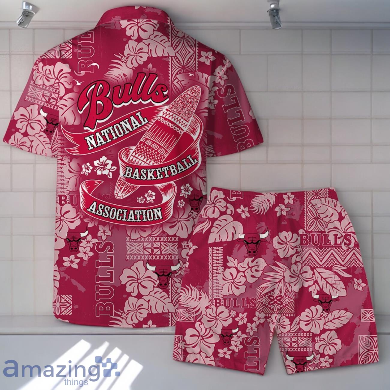Chicago Bulls Team Logo Pattern Retro Magic Hawaiian Shirt And Short image Chicago Bulls Team Logo Pattern Retro Magic Hawaiian Shirt And Short Product Photo 2