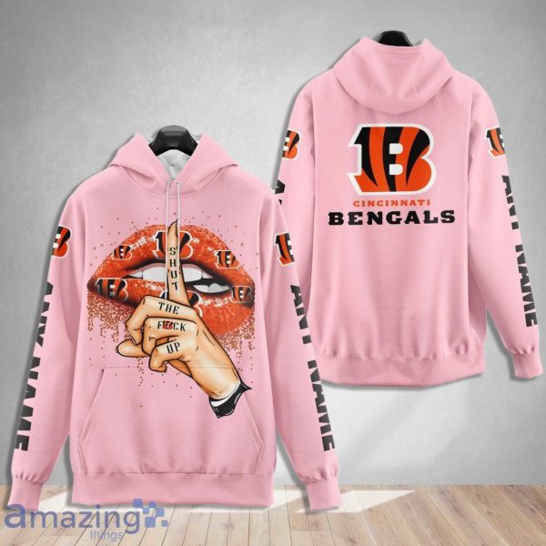 Cincinnati Bengals Custom Name Shut The F Up Pink 3D Hoodie Shirt Product Photo 1