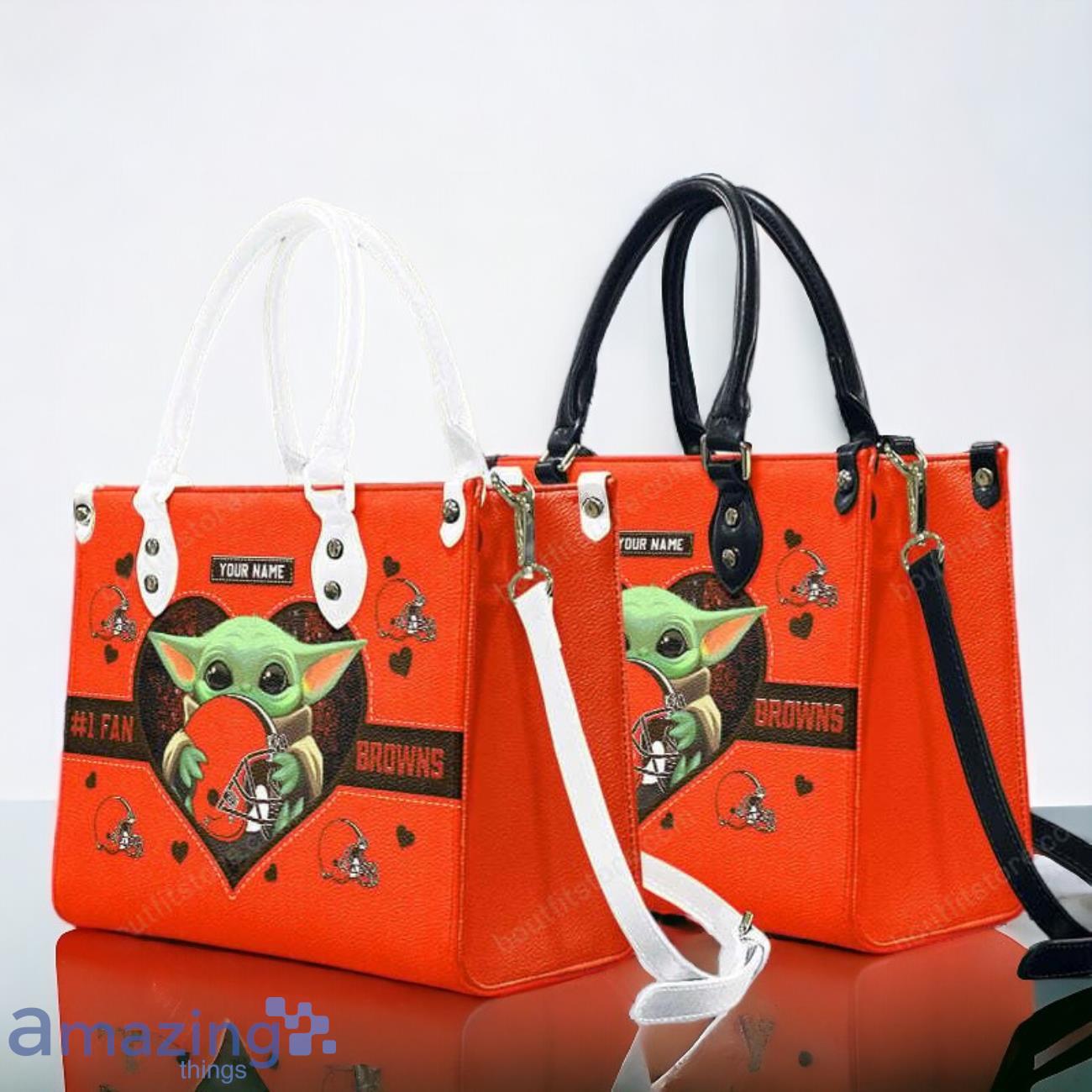 Cleveland Browns NFL Leather Handbag Baby Yoda Custom Name image Cleveland Browns NFL Leather Handbag Baby Yoda Custom Name Product Photo 2
