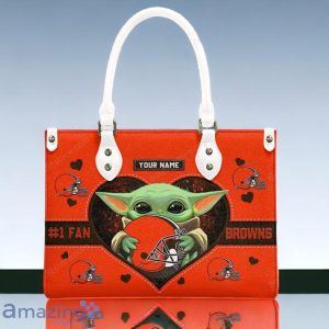 Cleveland Browns NFL Leather Handbag Baby Yoda Custom Name image Cleveland Browns NFL Leather Handbag Baby Yoda Custom Name Product Photo 3