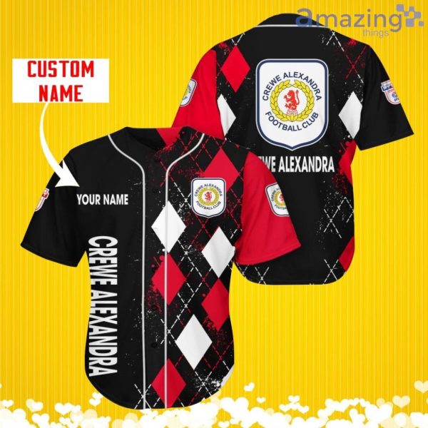 Crewe Alexandra F.C Sports Logo Jersey Baseball Shirt Custom Name With Diamond Brush Pattern For Men And Women Product Photo 1