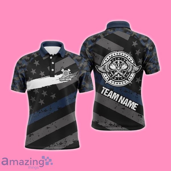 Custom Blue Camo Retro American Flag Patriotic Darts Polo Shirt Style Gift Design Product Photo 1