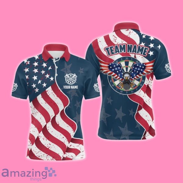 Custom Eagle Waving American Flag Darts Polo Shirt Style Gift Patriotic Product Photo 1