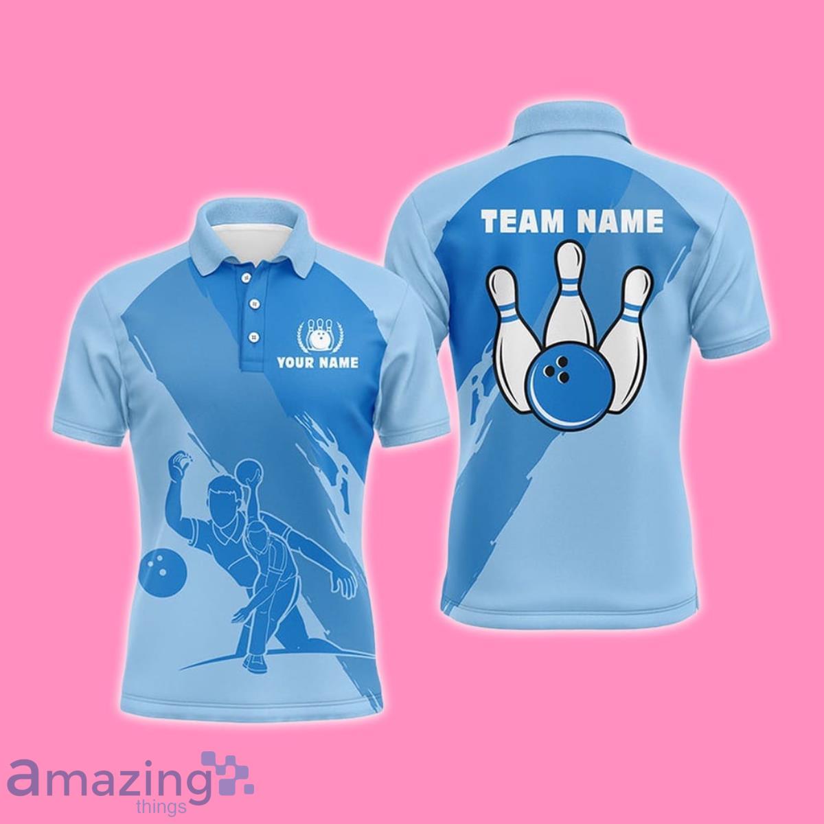 Custom Name 3D Bowling Polo Shirt Style Gifts, Custom Blue Team Bowling Jerseys image Custom Name 3D Bowling Polo Shirt Style Gifts, Custom Blue Team Bowling Jerseys Product Photo 1
