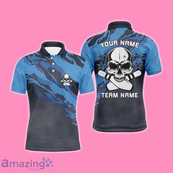 Custom Name Blue Camo Skull Bowling Polo Shirt Style Gift Custom Teams Name Men Product Photo 1