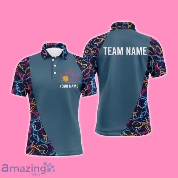 Custom Name Men Bowling Balls Pins Pattern Bowlers Team Polo Shirt Product Photo 1