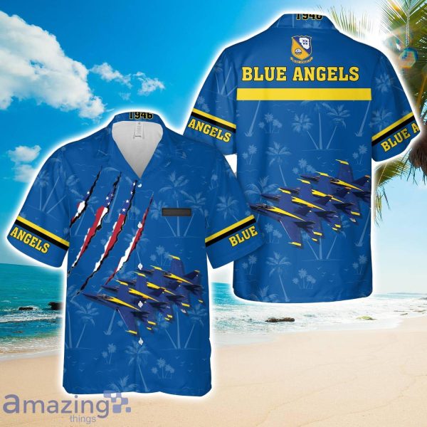 Custom Name US Navy Blue Angels Hawaiian Shirt 3D Printed Button Shirt Product Photo 1