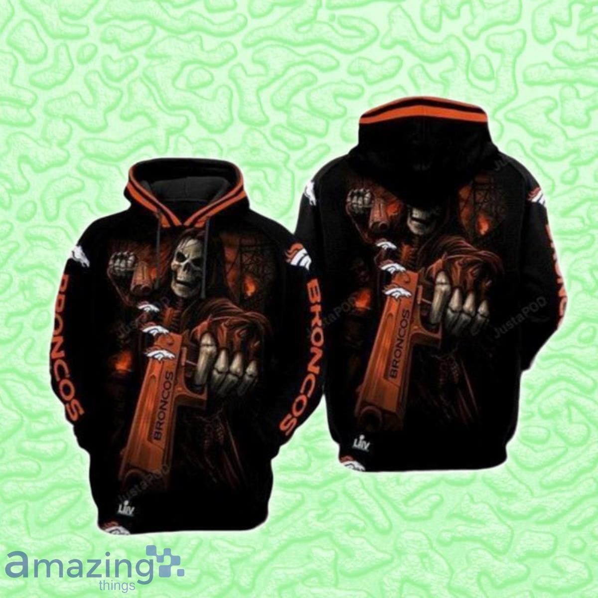 Denver Broncos NFL Skull Guns 3D Hoodie Special Gift image Denver Broncos NFL Skull Guns 3D Hoodie Special Gift Product Photo 1