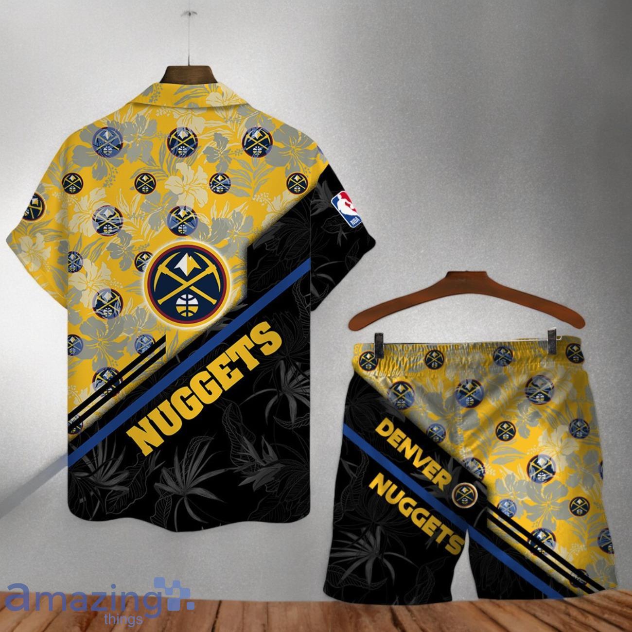 Denver Nuggets Logo Flower Pattern Hawaiian Shirt & Short image Denver Nuggets Logo Flower Pattern Hawaiian Shirt & Short Product Photo 2