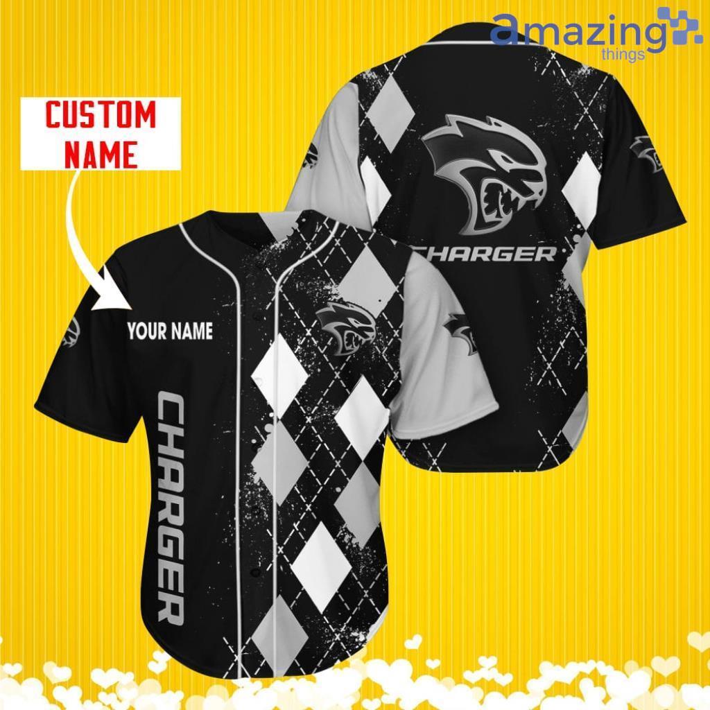 Dodge Charger Sports Logo Jersey Baseball Shirt Custom Name With Diamond Brush Pattern For Men And Women image Dodge Charger Sports Logo Jersey Baseball Shirt Custom Name With Diamond Brush Pattern For Men And Women Product Photo 2