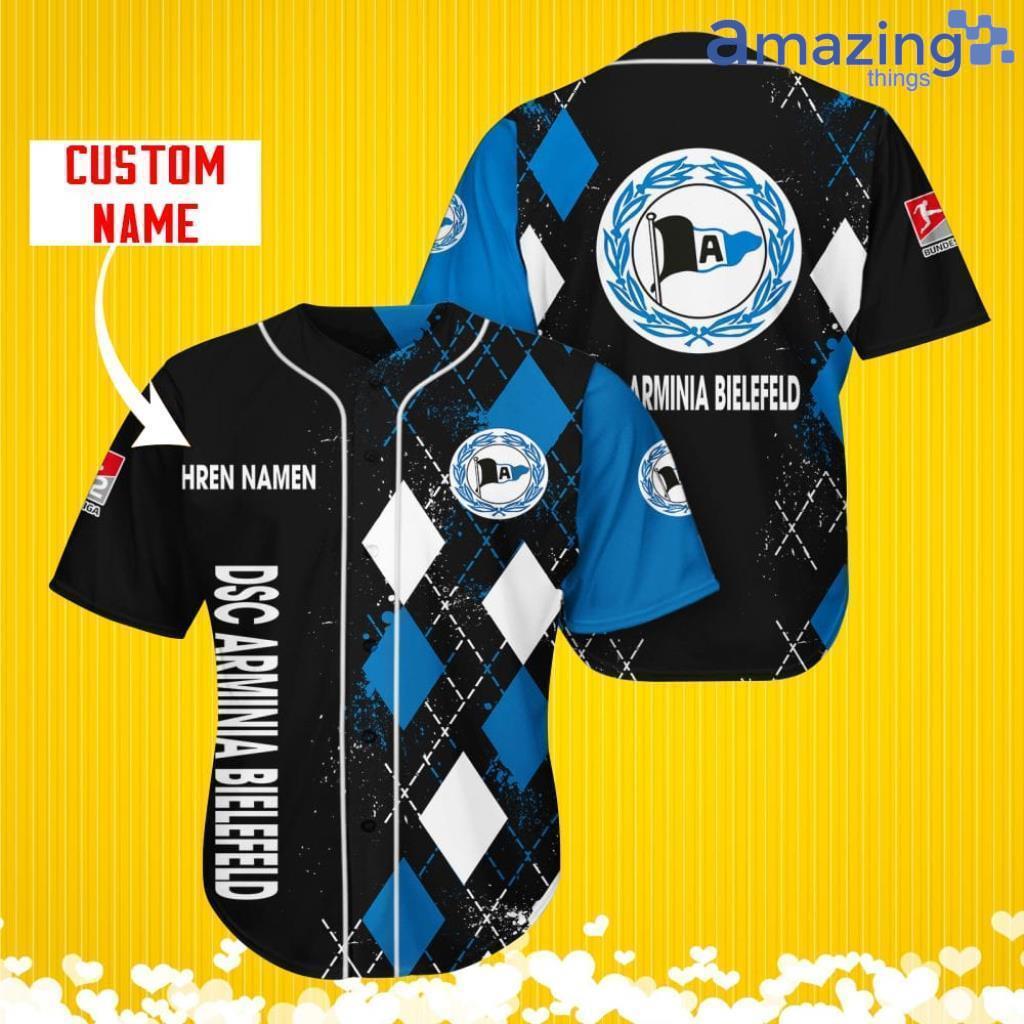 DSC Arminia Bielefeld Sports Logo Jersey Baseball Shirt Custom Name With Diamond Brush Pattern For Men And Women image DSC Arminia Bielefeld Sports Logo Jersey Baseball Shirt Custom Name With Diamond Brush Pattern For Men And Women Product Photo 1