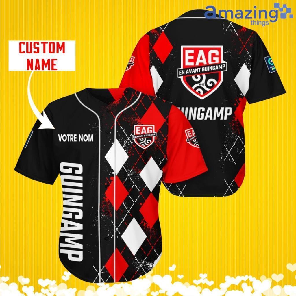 En Avant Guingamp Sports Logo Jersey Baseball Shirt Custom Name With Diamond Brush Pattern For Men And Women image En Avant Guingamp Sports Logo Jersey Baseball Shirt Custom Name With Diamond Brush Pattern For Men And Women Product Photo 1