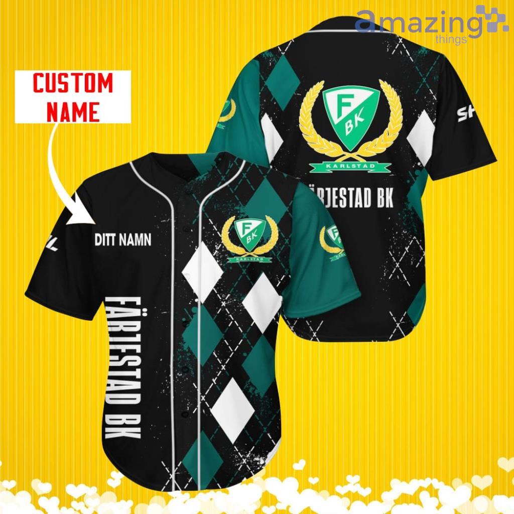 Farjestad BK Sports Logo Jersey Baseball Shirt Custom Name With Diamond Brush Pattern For Men And Women image Farjestad BK Sports Logo Jersey Baseball Shirt Custom Name With Diamond Brush Pattern For Men And Women Product Photo 1