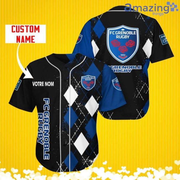 FC Grenoble Rugby Sports Logo Jersey Baseball Shirt Custom Name With Diamond Brush Pattern For Men And Women Product Photo 1