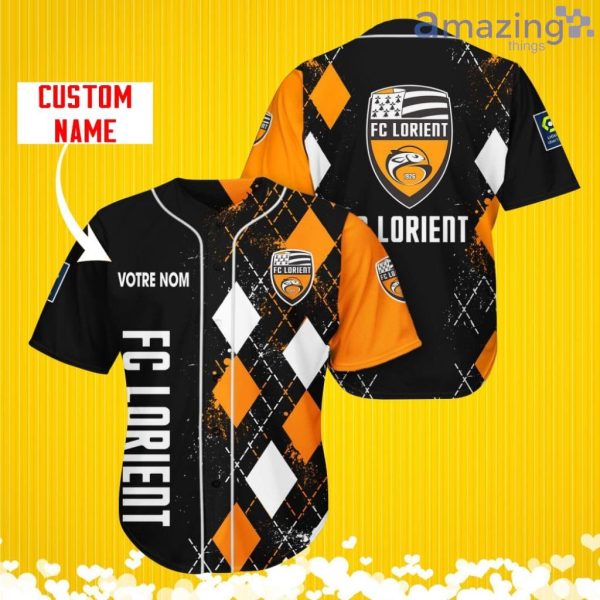 FC Lorient Sports Logo Jersey Baseball Shirt Custom Name With Diamond Brush Pattern For Men And Women Product Photo 2