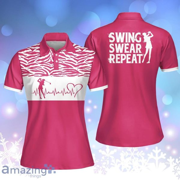 Golf Vintage Swing Swear Repeat Love Heat Funny Short Sleeve Polo Shirt Product Photo 1