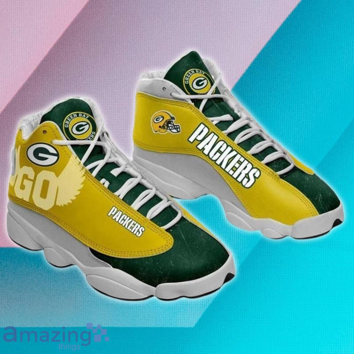 Green Bay Packers NFL Go Fly Football Team Air Jordan 13 Sneaker Shoes image Green Bay Packers NFL Go Fly Football Team Air Jordan 13 Sneaker Shoes Product Photo 1