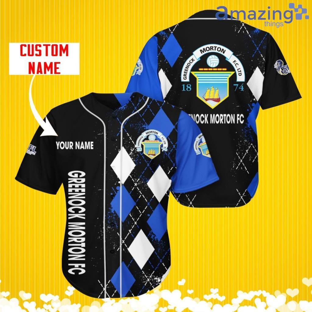 Greenock Morton F.C. Sports Logo Jersey Baseball Shirt Custom Name With Diamond Brush Pattern For Men And Women image Greenock Morton F.C. Sports Logo Jersey Baseball Shirt Custom Name With Diamond Brush Pattern For Men And Women Product Photo 2