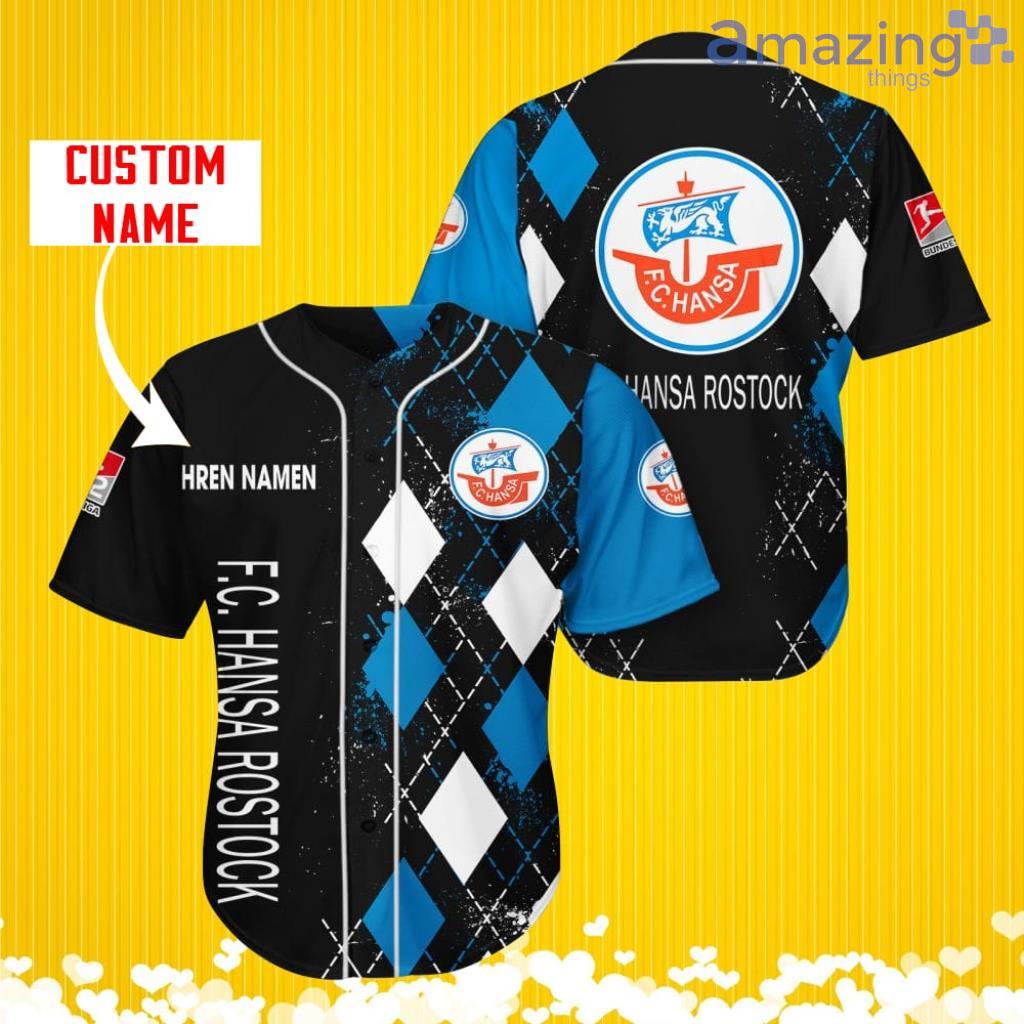 Hansa Rostock Sports Logo Jersey Baseball Shirt Custom Name With Diamond Brush Pattern For Men And Women image Hansa Rostock Sports Logo Jersey Baseball Shirt Custom Name With Diamond Brush Pattern For Men And Women Product Photo 1