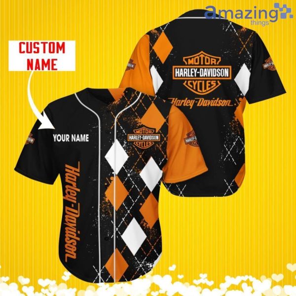 Harley-Davidson Sports Logo Jersey Baseball Shirt Custom Name With Diamond Brush Pattern For Men And Women Product Photo 1