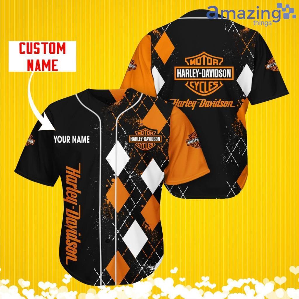 Harley Davidson Sports Logo Jersey Baseball Shirt Custom Name With Diamond Brush Pattern For Men And Women image Harley-Davidson Sports Logo Jersey Baseball Shirt Custom Name With Diamond Brush Pattern For Men And Women Product Photo 1