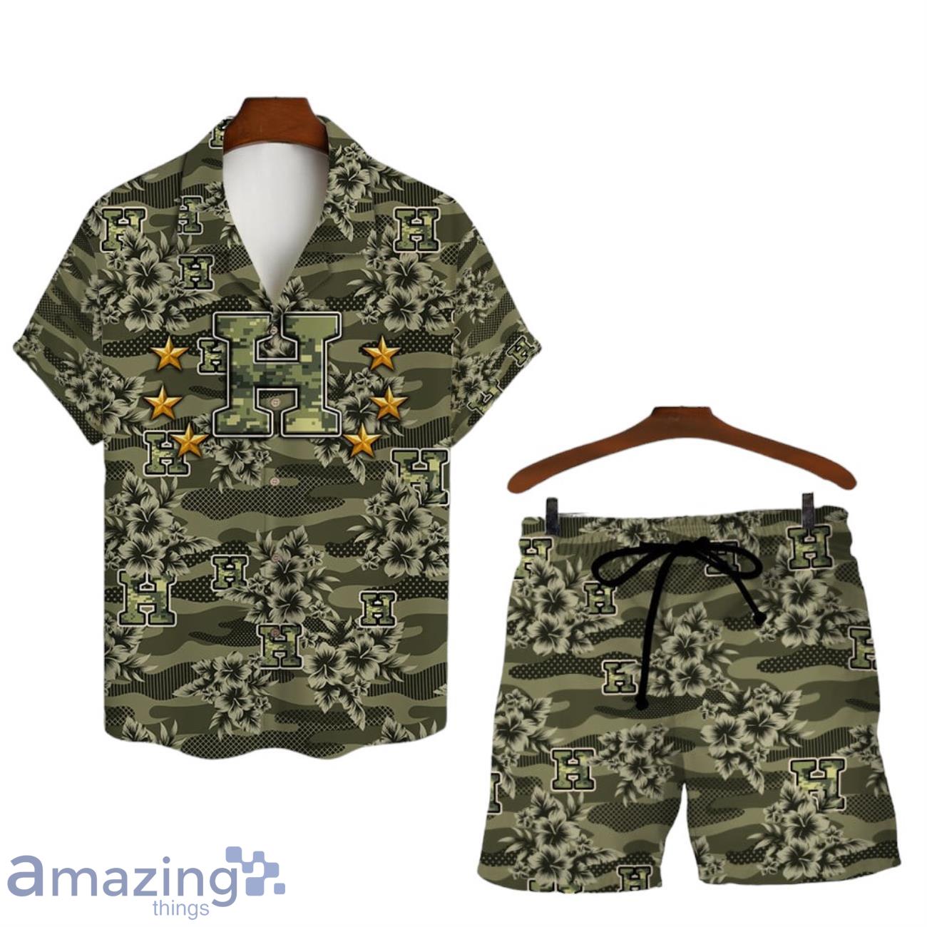 Houston Astros Logo Camo Pattern 3D Hawaiian Shirt & Short image Houston Astros Logo Camo Pattern 3D Hawaiian Shirt & Short Product Photo 1