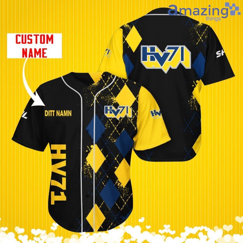 HV71 Sports Logo Jersey Baseball Shirt Custom Name With Diamond Brush Pattern For Men And Women image HV71 Sports Logo Jersey Baseball Shirt Custom Name With Diamond Brush Pattern For Men And Women Product Photo 1
