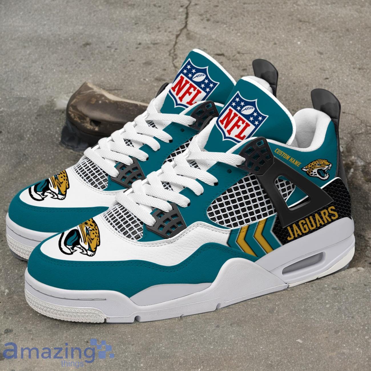 Jacksonville Jaguars NFL Air Jordan 4 Custom Name Sneaker For Fans image Jacksonville Jaguars NFL Air Jordan 4 Custom Name Sneaker For Fans Product Photo 1