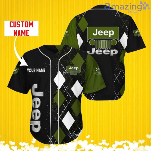 Jeep Sports Logo Jersey Baseball Shirt Custom Name With Diamond Brush Pattern For Men And Women Product Photo 1