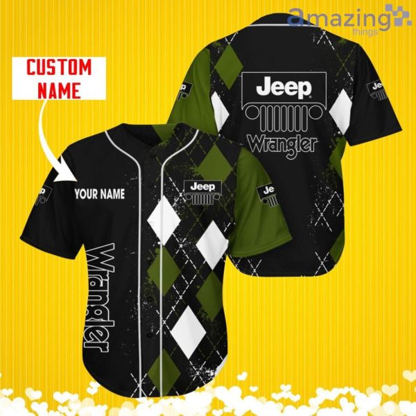 Jeep Wrangler Sports Logo Jersey Baseball Shirt Custom Name With Diamond Brush Pattern For Men And Women Product Photo 1