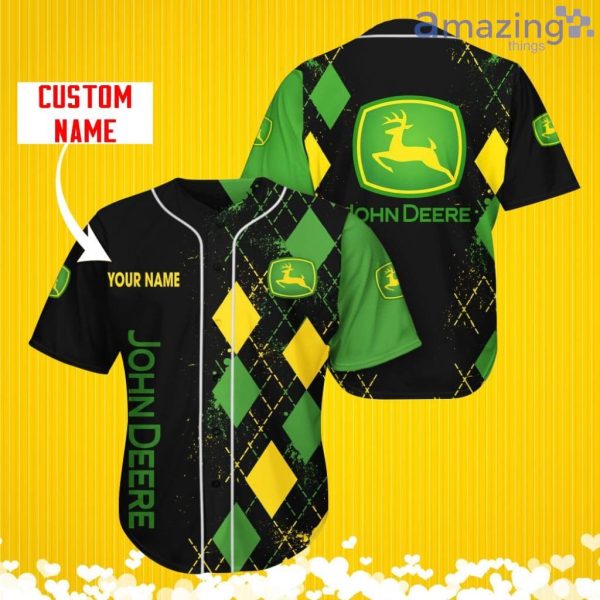 John Deere Sports Logo Jersey Baseball Shirt Custom Name With Diamond Brush Pattern For Men And Women Product Photo 1