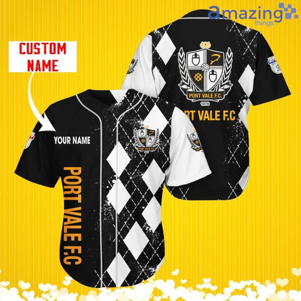Port Vale Sports Logo Jersey Baseball Shirt Custom Name With Diamond Brush Pattern For Men And Women image Port Vale Sports Logo Jersey Baseball Shirt Custom Name With Diamond Brush Pattern For Men And Women Product Photo 1