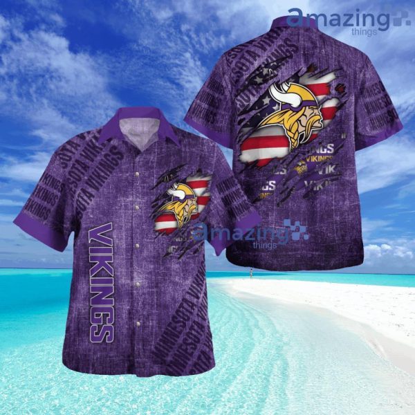 Minnesota Vikings American Flag Retro Printed Button Down Tropical Hawaiian Shirt Product Photo 1