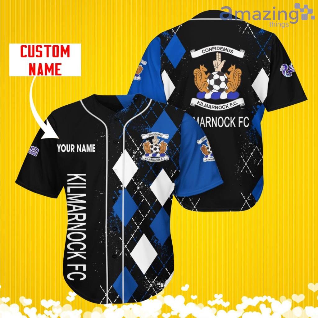 Kilmarnock F.C. Sports Logo Jersey Baseball Shirt Custom Name With Diamond Brush Pattern For Men And Women image Kilmarnock F.C. Sports Logo Jersey Baseball Shirt Custom Name With Diamond Brush Pattern For Men And Women Product Photo 1