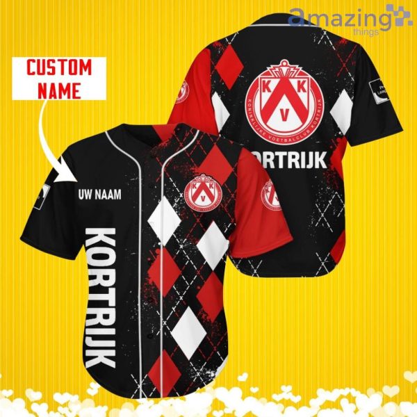 K.V. Kortrijk Sports Logo Jersey Baseball Shirt Custom Name With Diamond Brush Pattern For Men And Women Product Photo 1