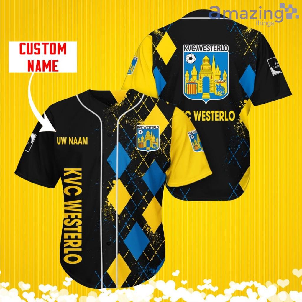 K.V.C. Westerlo Sports Logo Jersey Baseball Shirt Custom Name With Diamond Brush Pattern For Men And Women image K.V.C. Westerlo Sports Logo Jersey Baseball Shirt Custom Name With Diamond Brush Pattern For Men And Women Product Photo 1