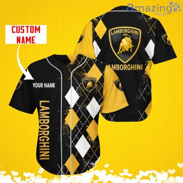Lamborghini Sports Logo Jersey Baseball Shirt Custom Name With Diamond Brush Pattern For Men And Women Product Photo 1